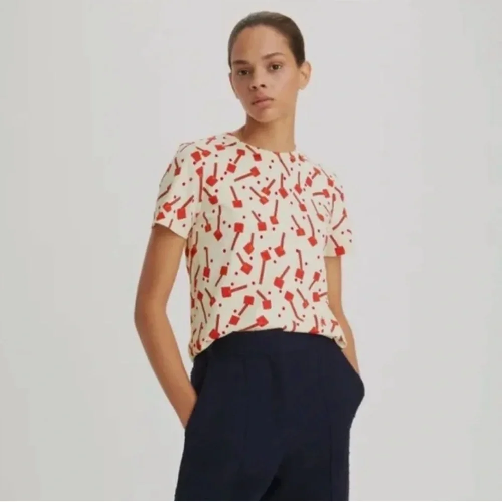 Tory Burch Red and Cream Short Sleeve Top